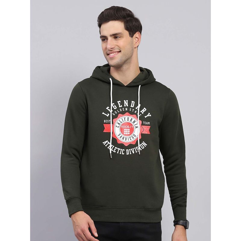 Rock.it Men Olive Hooded Full Sleeves Hoodie (L)