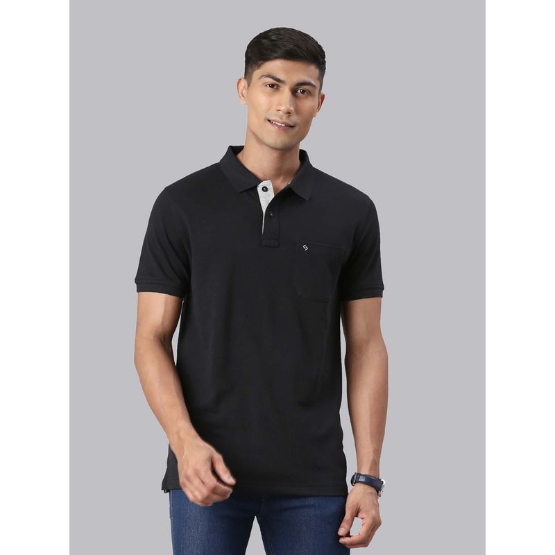 Classic Polo Men Black Collar Neck Half Sleeves Polo T-Shirt (M)