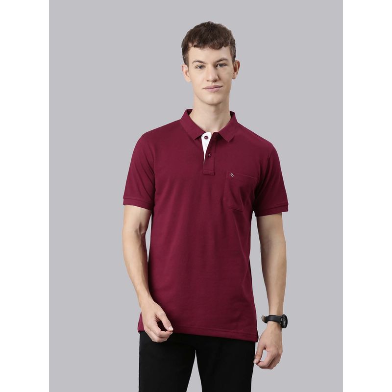 Classic Polo Men Burgundy Collar Neck Half Sleeves Polo T-Shirt (M)