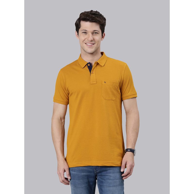 Classic Polo Men Gold Collar Neck Half Sleeves Polo T-Shirt (M)