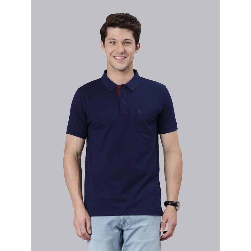 Classic Polo Men Navy Blue Collar Neck Half Sleeves Polo T-Shirt (XL)