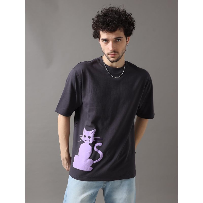 VUDU Fortune Cat Black Oversized T-Shirt (S)