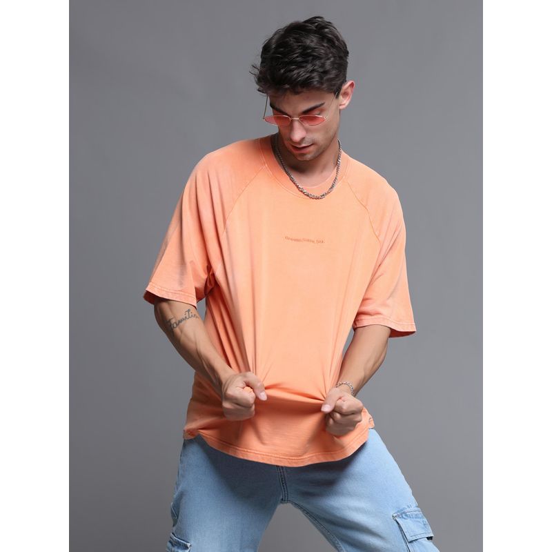 VUDU Sunset Haze Acid Wash Oversized T-Shirt Orange (S)