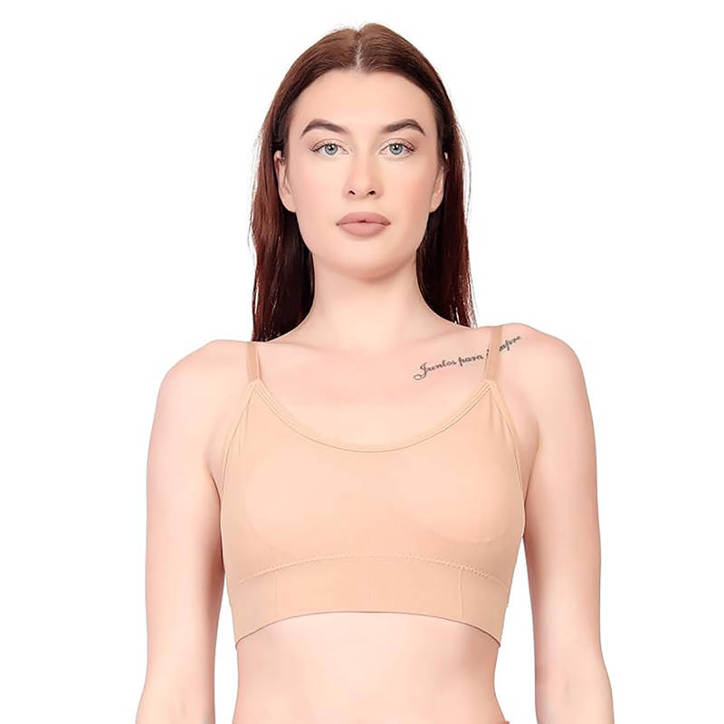 BRACHY Womens Lightly Padded Spandex Bralette Comfortable Fit Beige (L)