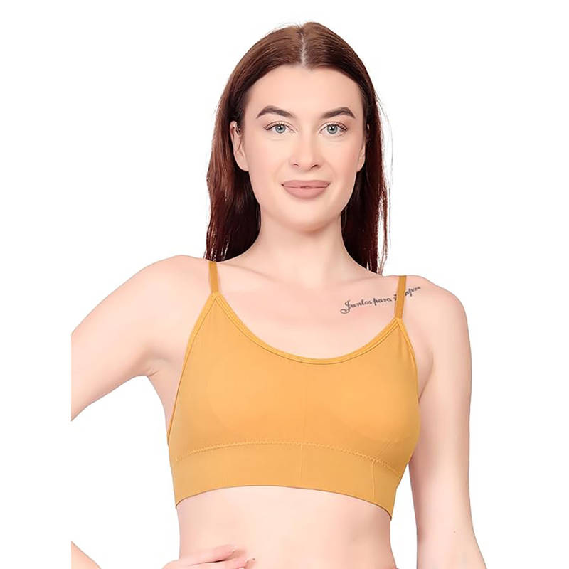 BRACHY Womens Lightly Padded Spandex Bralette Comfortable Fit Mustard (S)