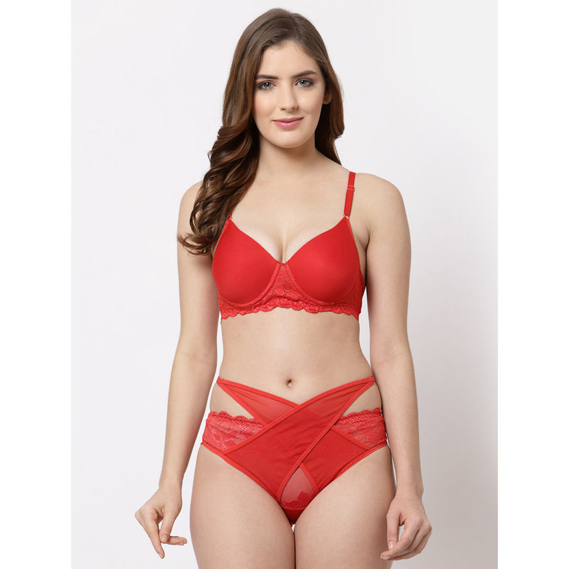 Cukoo Lacy Red Bra and Panty (Set of 2) (2XL)