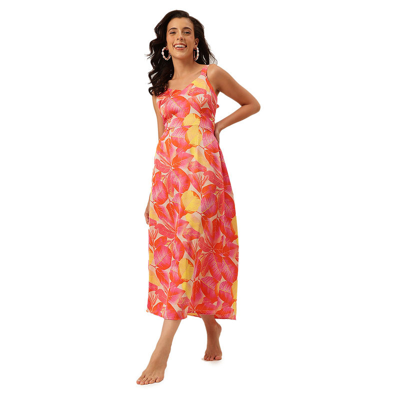 Cukoo Multicolor Tropical Foil Printed Beach Dress (M)
