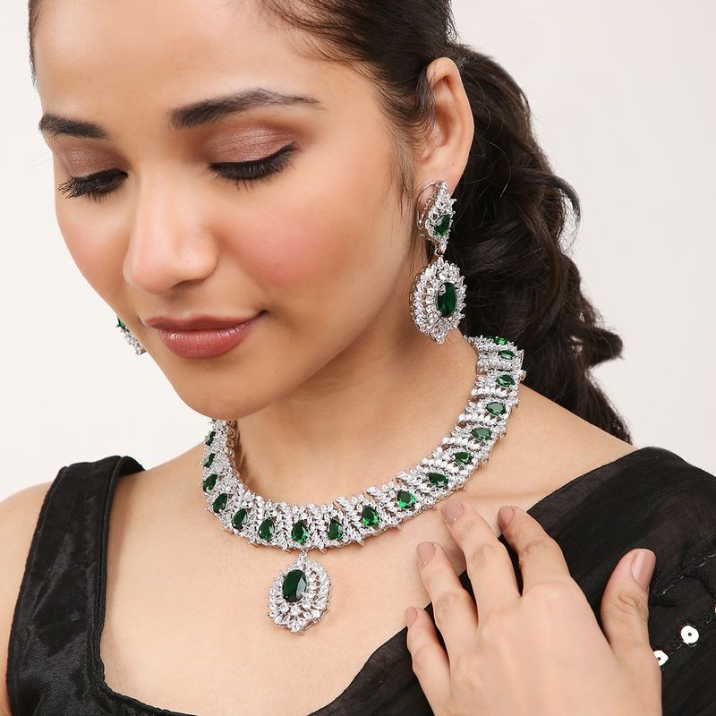 Khushi Jewels Greens Stones and Zircons Diamonds Necklace Set Buy