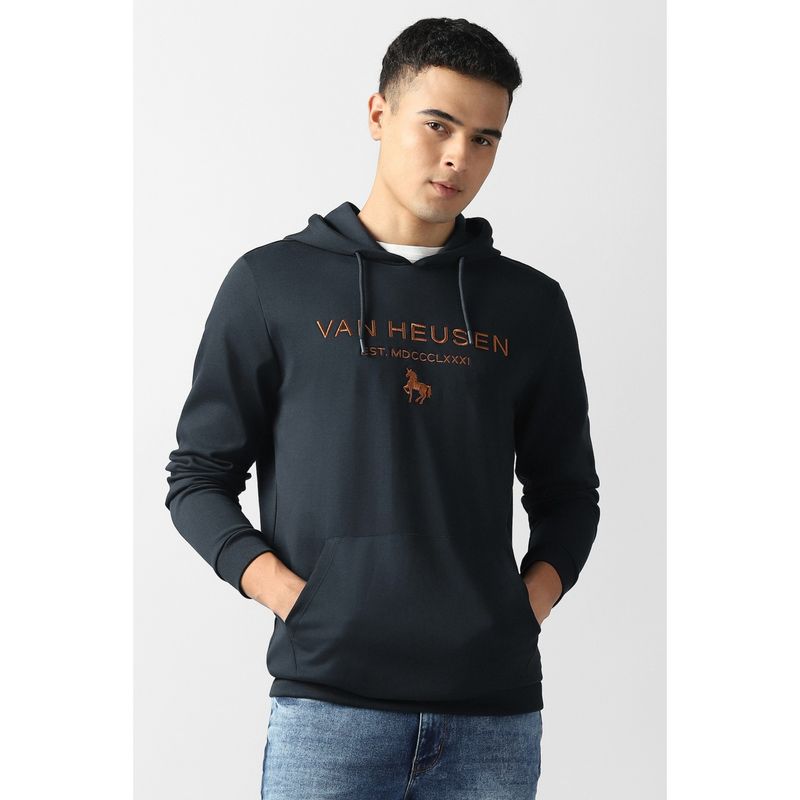Van Heusen Men Navy Blue Embroidered Hoodie (M)