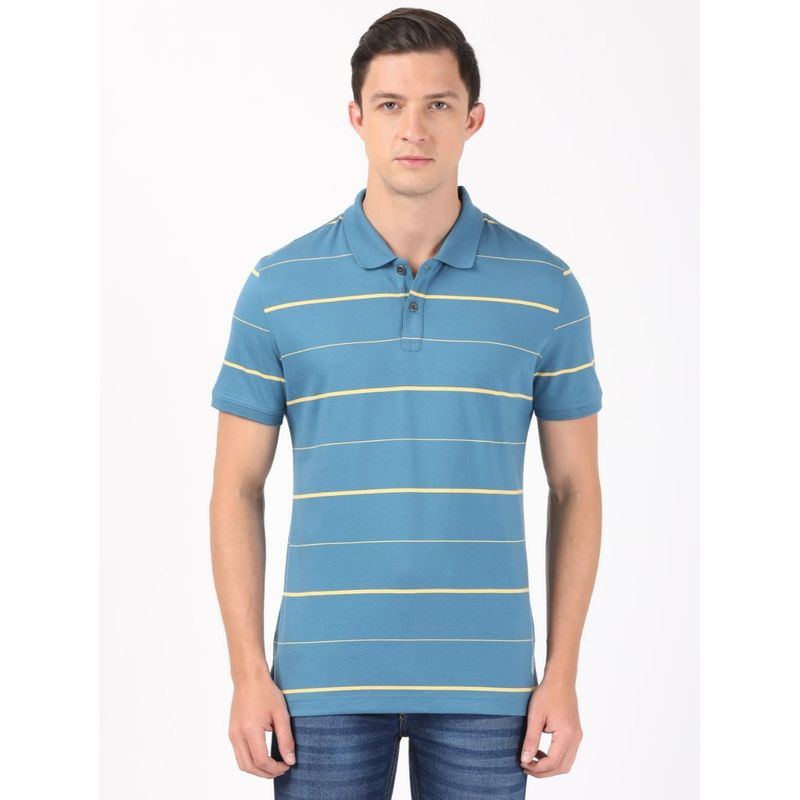 Jockey UM15 Mens Super Combed Cotton Rich Striped Half Sleeve Polo T-Shirt Stellar Corn Silk (L)