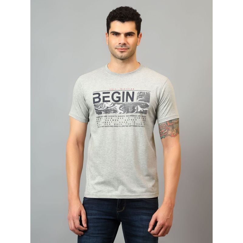 Cantabil Men Grey Printed Crew Neck Half Sleeve T-Shirt (L)