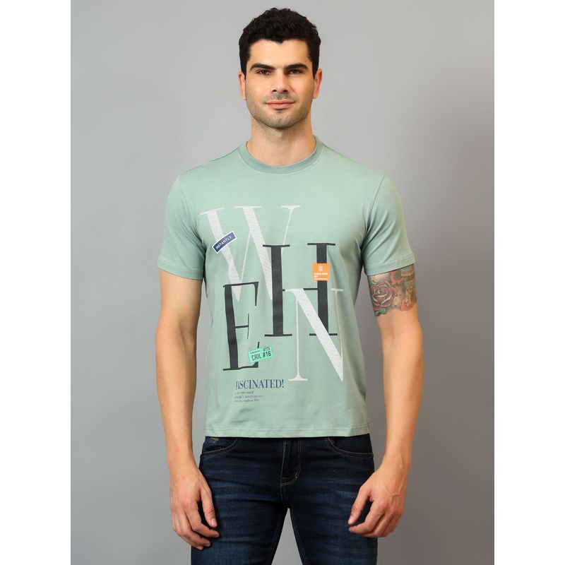 Cantabil Men Light Green Printed Crew Neck Half Sleeve T-Shirt (M)