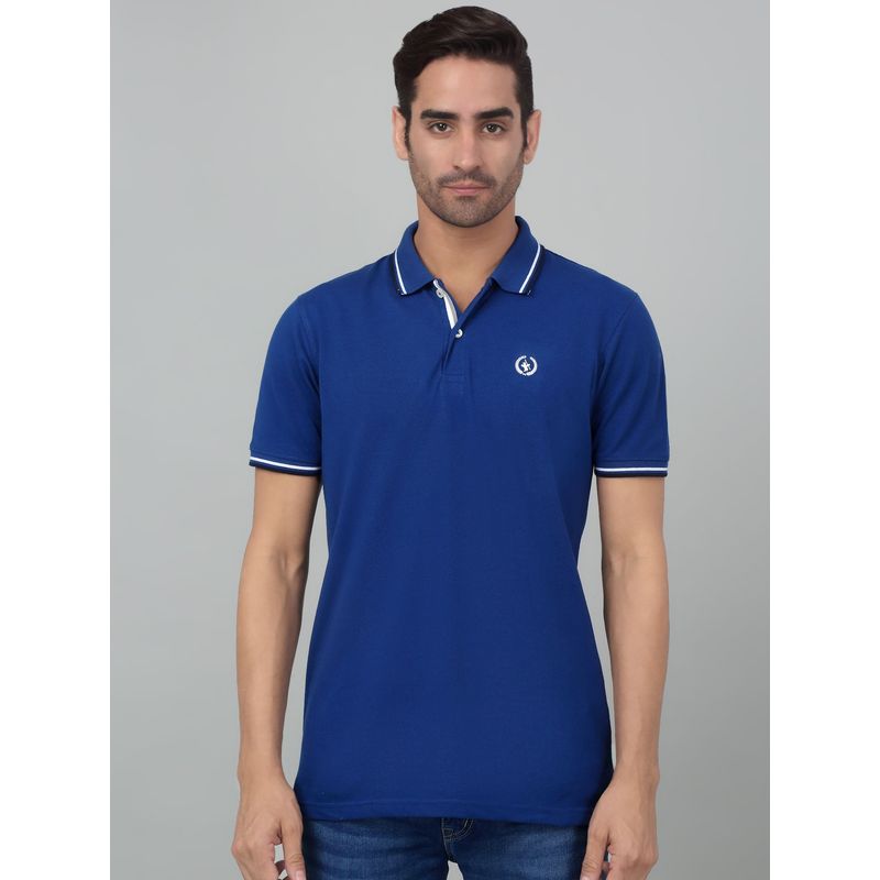 Cantabil Men Royal Blue Solid Polo Neck Half Sleeve T-Shirt (XL)