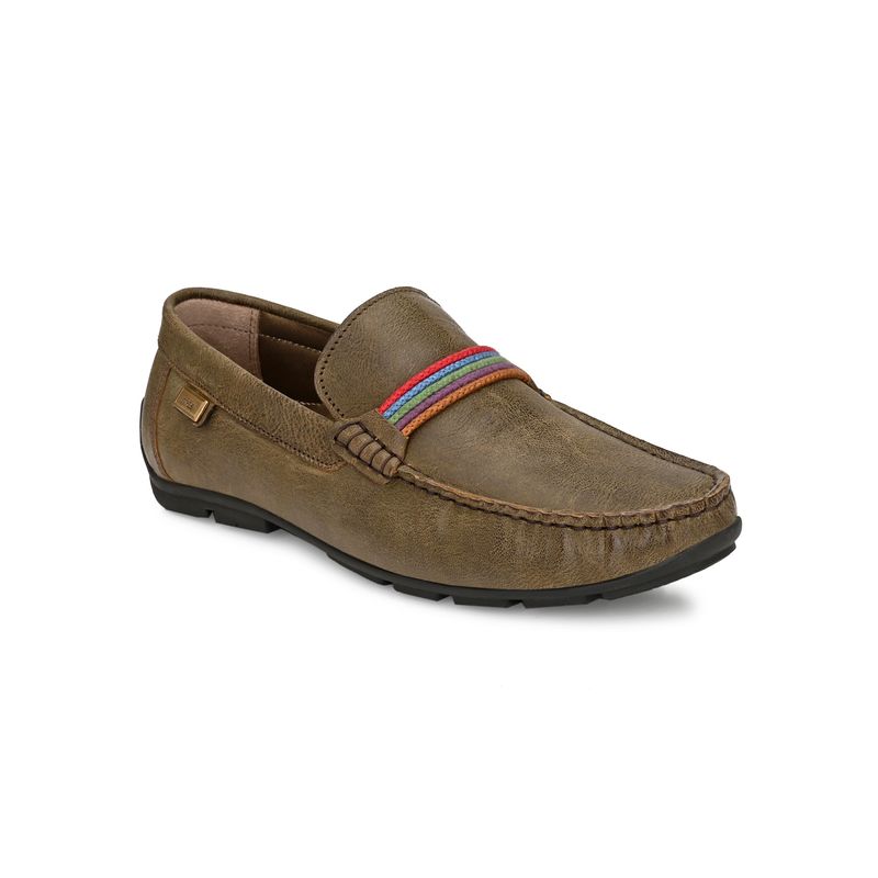 Hitz Men's Olive Leather Moccasins Loafer Shoes (EURO 40)