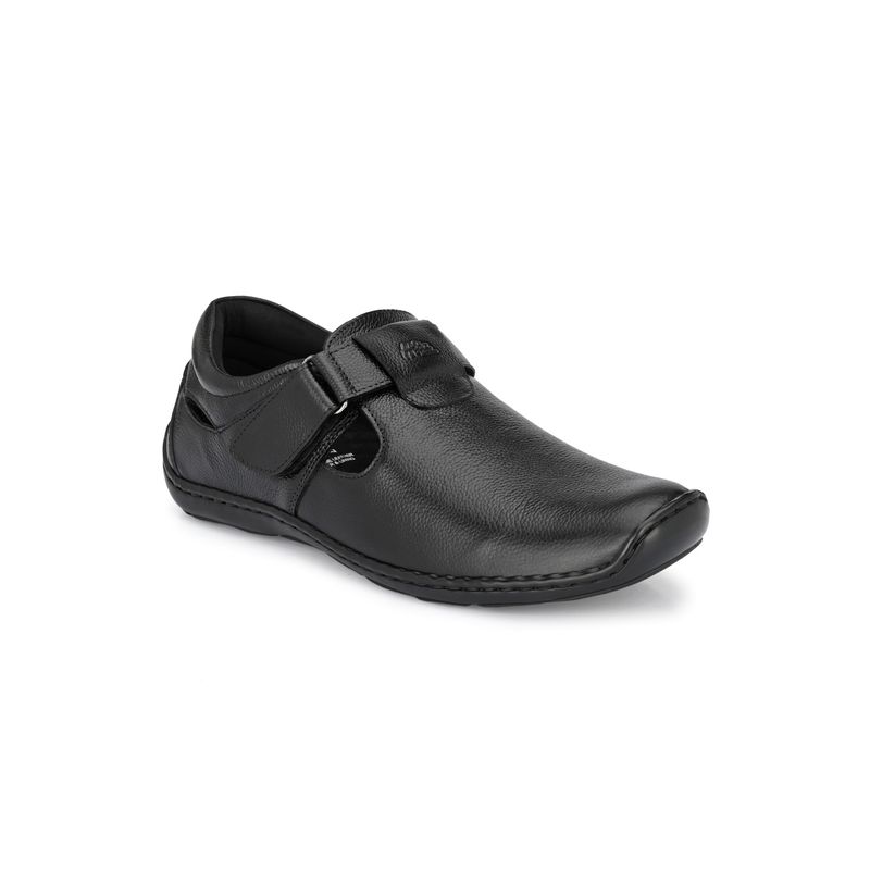 Hitz Men's Black Leather Shoe-Style Sandals (EURO 39)