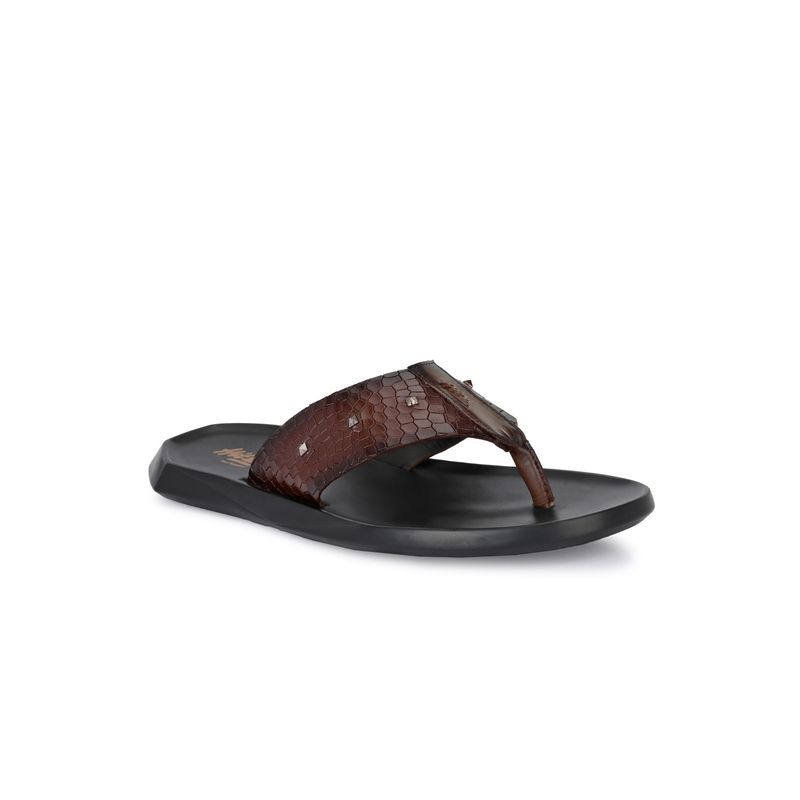 Hitz Men's Tan Leather Open Toe Slippers (EURO 45)