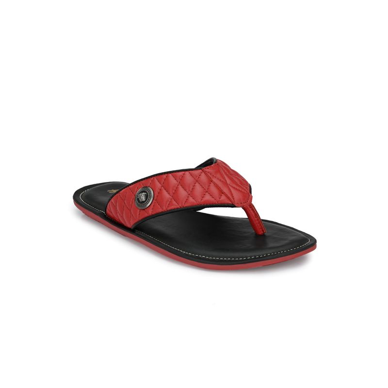 Hitz Men's Red Leather Casual Open Toe Indoor Outdoor Slippers (EURO 45)