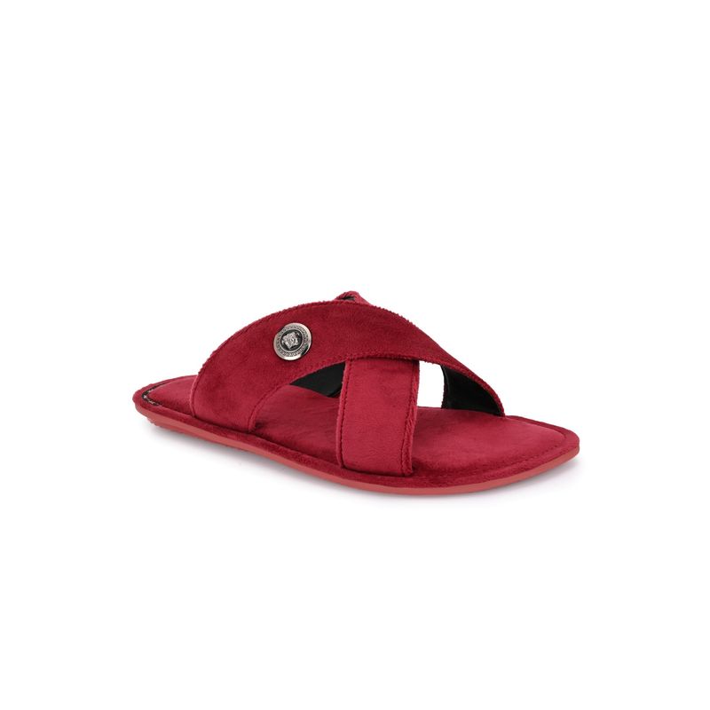 Hitz Men's Red Leather Casual Open Toe Indoor Outdoor Slippers (EURO 41)