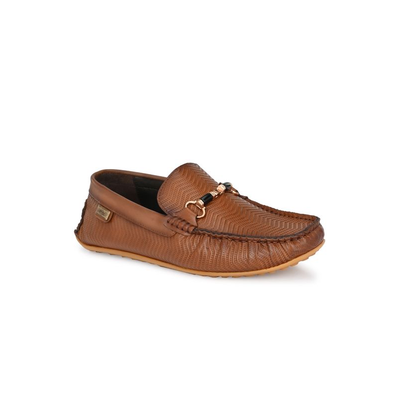 Hitz Men's Tan Leather Slip-On Loafers Shoes (EURO 41)