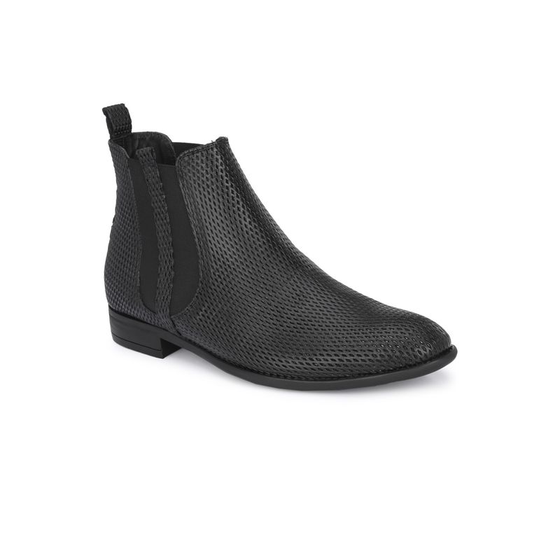 Hitz Men's Black Leather Slip-On Ankle Boot Shoes (EURO 40)