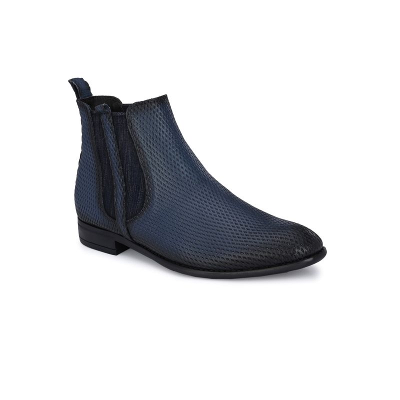 Hitz Men's Blue Leather Slip-On Ankle Boot Shoes (EURO 40)