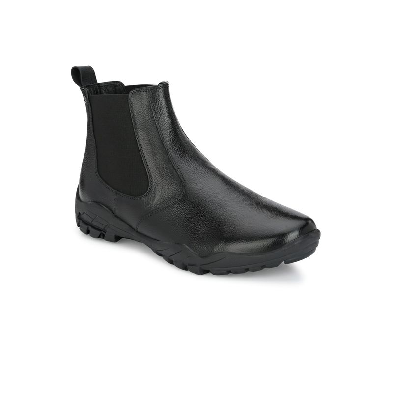 Hitz Men's Black Leather Slip-On Ankle Boot Shoes (EURO 40)