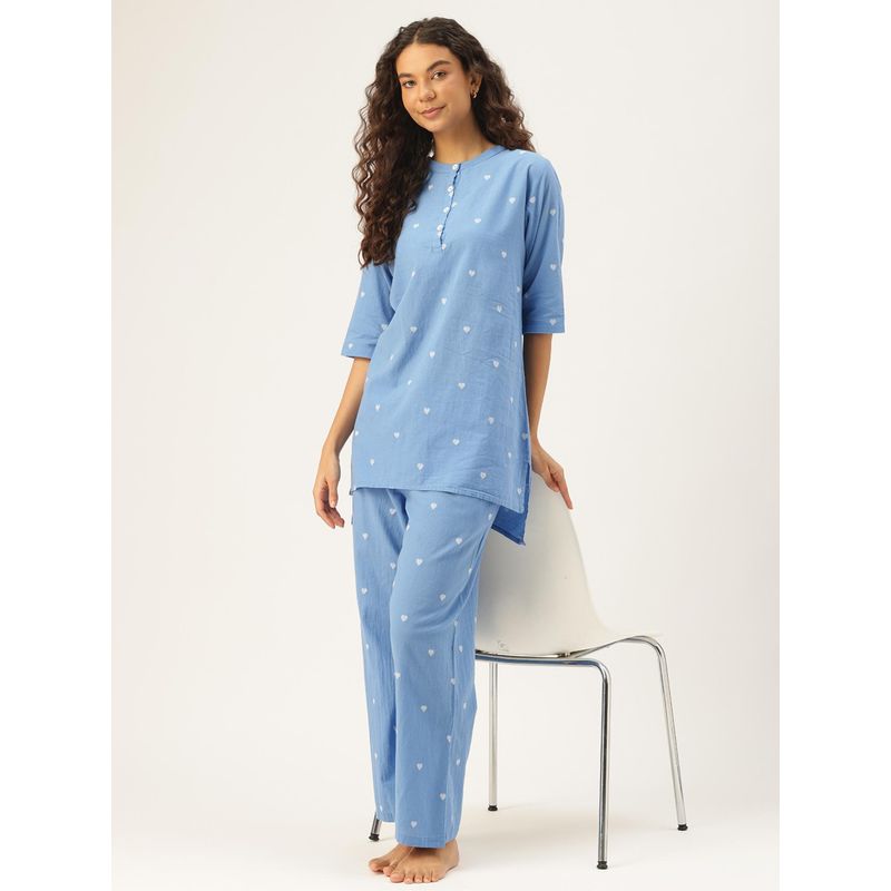 Clt.s Blue Cotton Graphic Kurta and Palazzo (5XL)