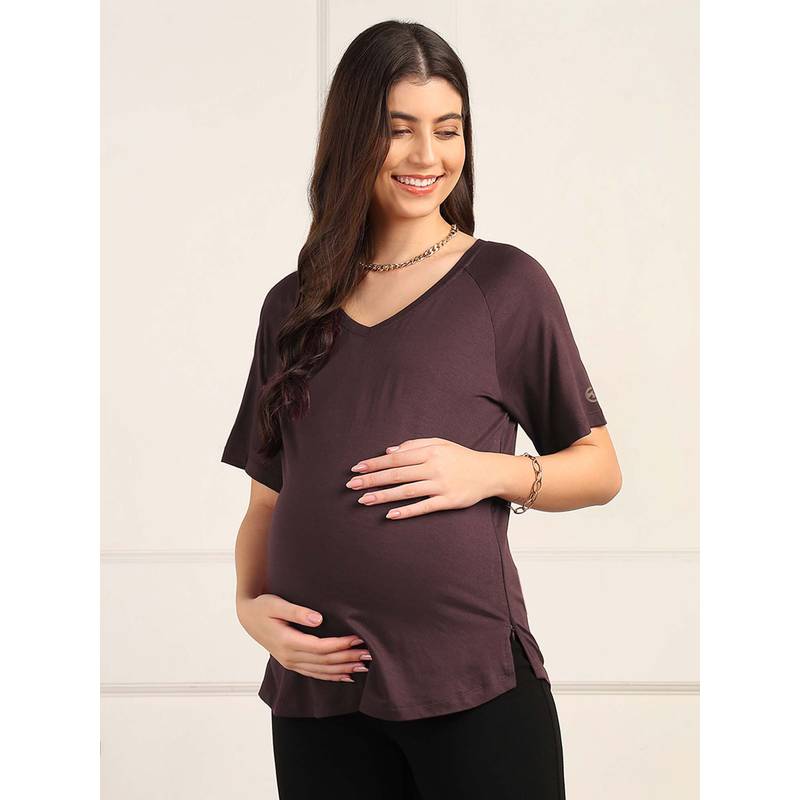 Zelena Brown Viscose Lycra Maternity Top (M)