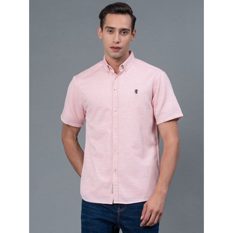 Red Tape Peach Solid Poly Cotton Men Shirt (L)
