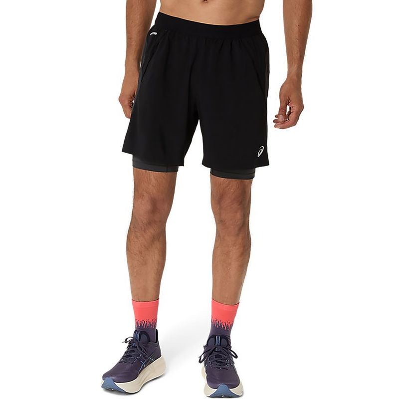 ASICS Men Black Road 2N1 7In Running Shorts (M)