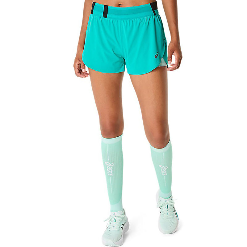 ASICS Women Sea Green Meta Run Split Running Shorts (L)