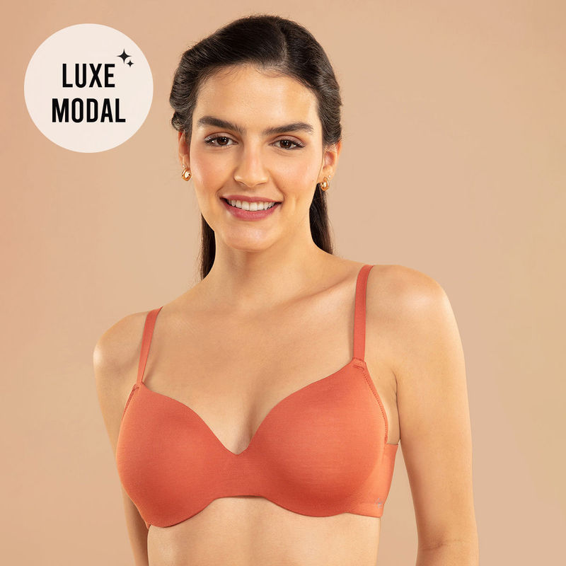 Nykd by Nykaa Super Soft Luxe Modal Padded Cushioned Wire T-Shirt Bra NYB218 Orange (36C)
