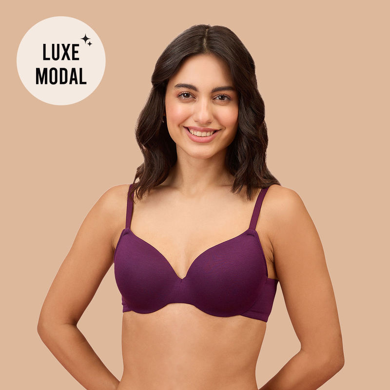 Nykd by Nykaa Super Soft Luxe Modal Padded Cushioned Wire T-Shirt Bra NYB218 Eggplant (34B)