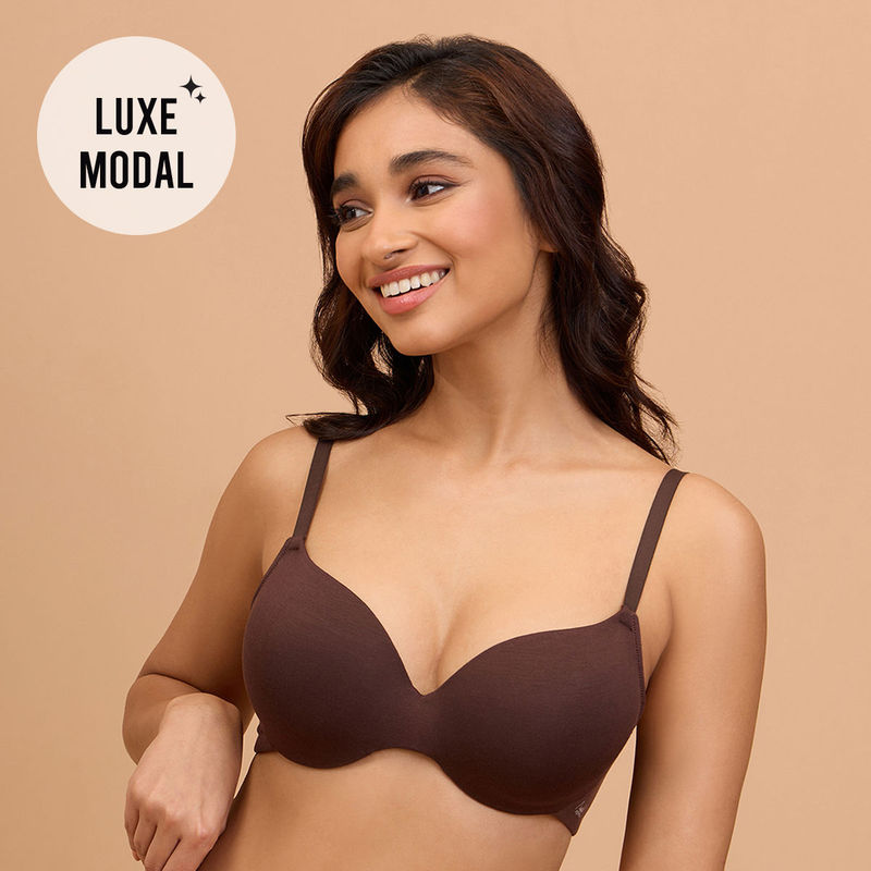 Nykd by Nykaa Super Soft Luxe Modal Padded Cushioned Wire T-Shirt Bra NYB218 Brown (32B)