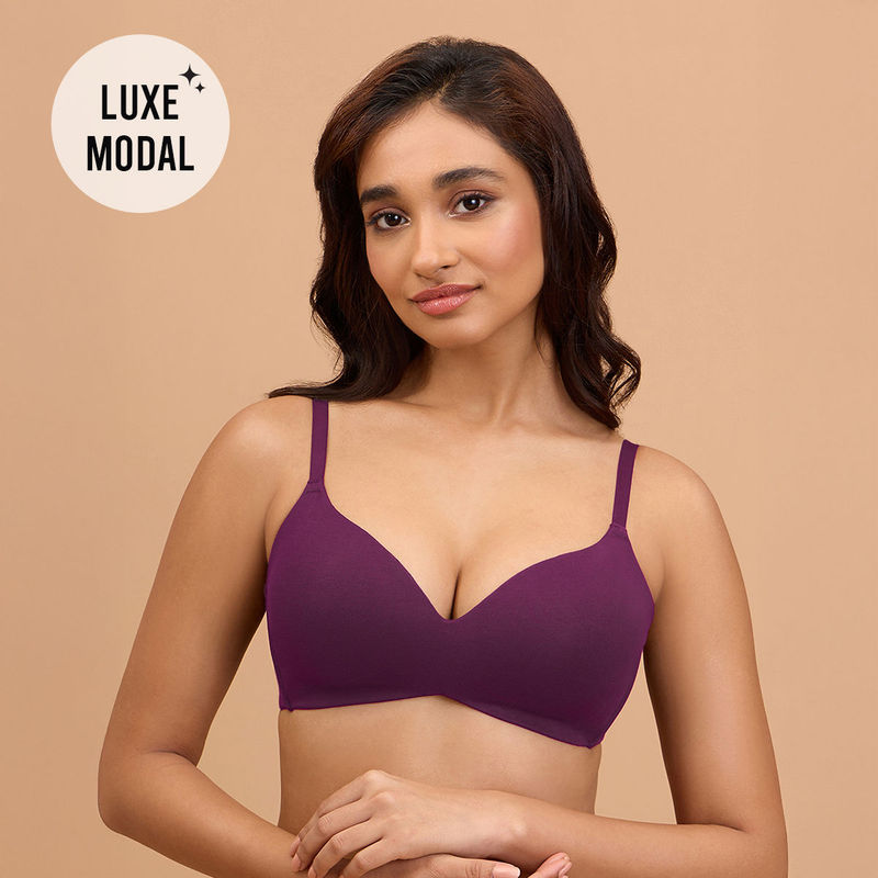 Nykd by Nykaa Super Soft Luxe Modal Padded Non Wired 3/4th Coverage T-Shirt Bra NYB013 Eggplant (34C)