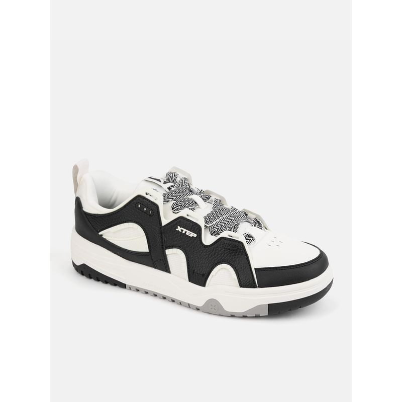 Xtep Classic Series Synthetic Leather Upper Skateboarding Shoes for Men, Black/Canvas White (EU 40)