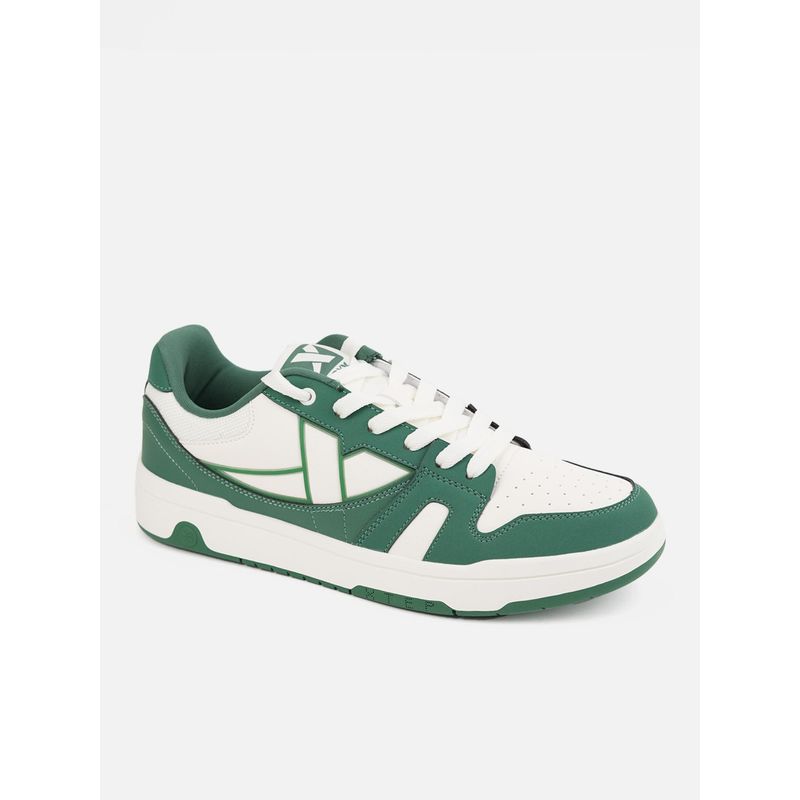 Xtep Classic Series Sythetic Leather Upper Skateboarding Shoes for Men, White/Dark Jade (EU 40)