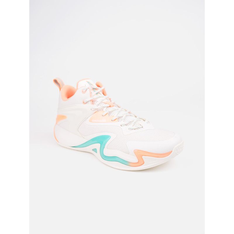 Xtep Combat Series Heel Support Outdoor Basketball Shoes for Men, Canvas White/Neon Apricot (EU 41)