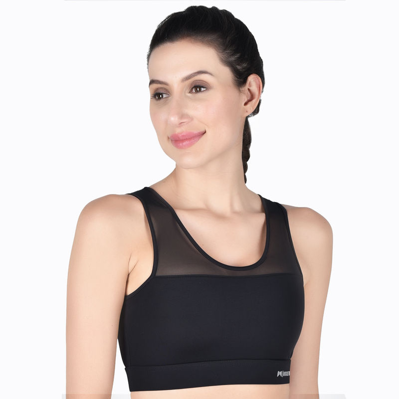 Muscle Torque Running/workout High Impact Half Mesh Sports Bra - Black (L)