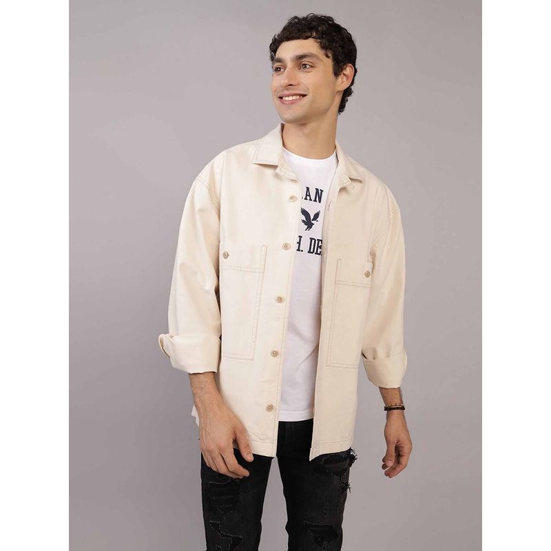 American Eagle Men Cream Ae Utility Shirt Jacket (M)