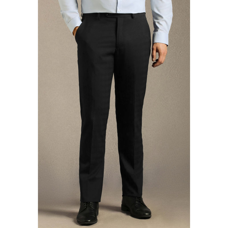 Louis Philippe Men Black Solid Flat Front Formal Trouser (32)