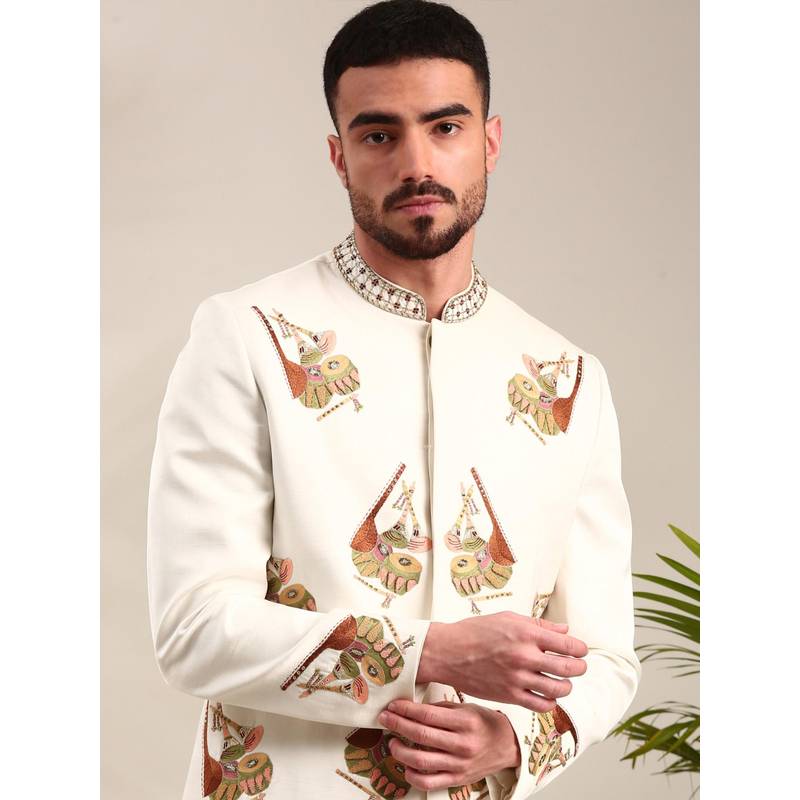 Modi Pyjama Buy MAYANK MODI Ivory Embroidered Sherwani with Pyjama Online
