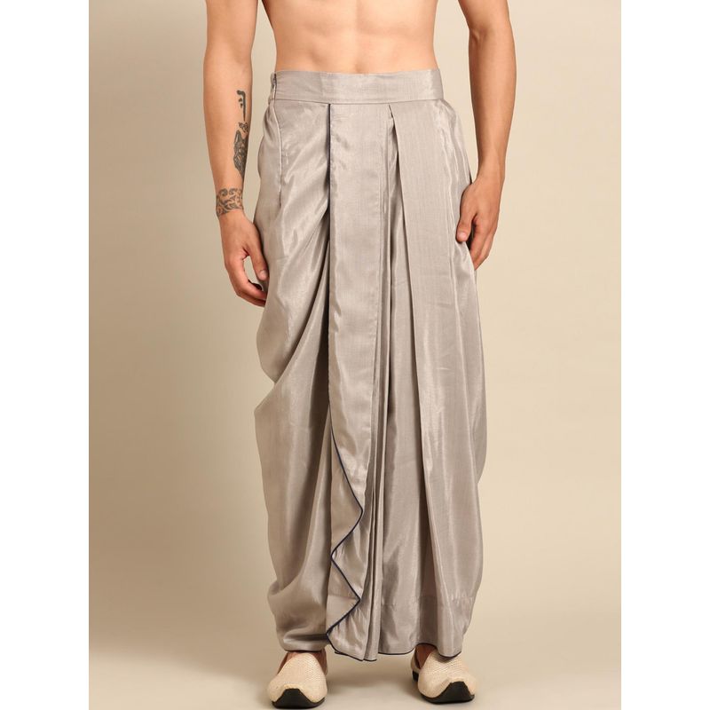 MAYANK MODI Blue Silver Embroidered Sherwani with Jacket and Pyjama (S)