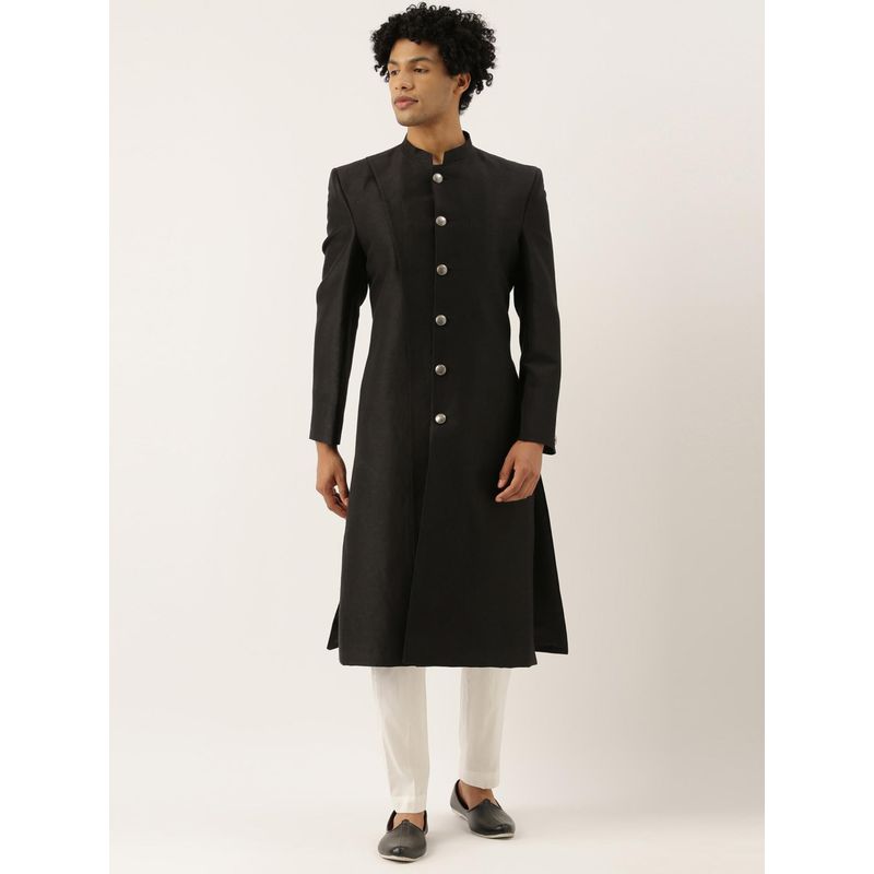 MAYANK MODI Black Solid Sherwani with Pyjama (S)