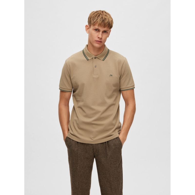 Selected Brown Organic Cotton Polo T-shirt (2XL)