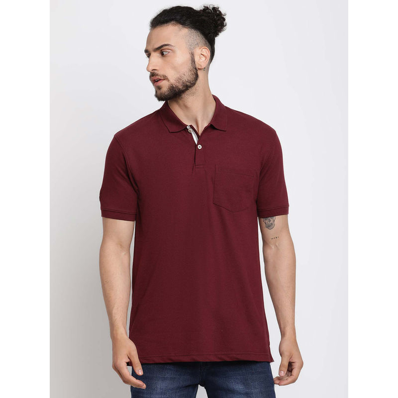 Cantabil Men'S Burgundy Short Sleeves Collared T-Shirt (M)