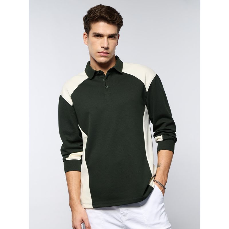 The Souled Store Originals Colourblock: Olive Grove Men Rugby Polo T-shirt (L)