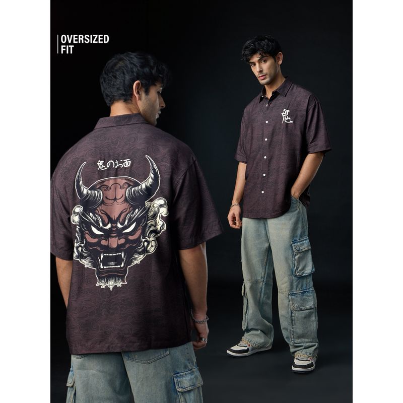 The Souled Store Originals Oversized: Oni Mask Men Brown Shirt (XS)