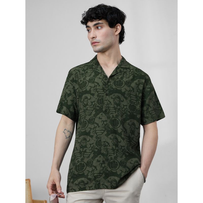 The Souled Store Official Marvel: Hulk Smash Men Green Shirt (M)