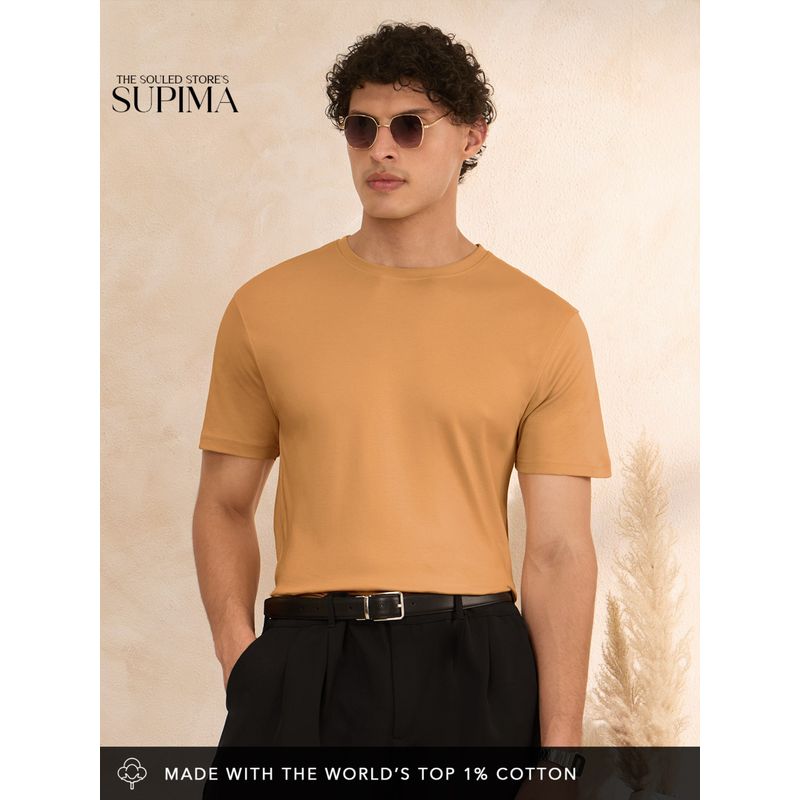 The Souled Store Originals Supima: Soft Tan Men T-Shirt (XS)
